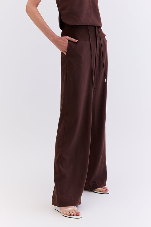 CALÇA LINHO COM SARJA MARROM